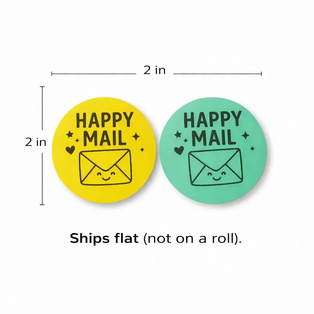 200 Happy Mail Stickers - 2inch Round Matte Packaging Labels Reseller Packaging